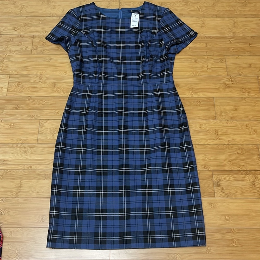 BROOKS BROTHERS Plaid Sheath Dress Sz 8 Blue Black Career Wear